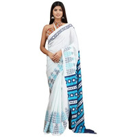 Kiaaron Handicrafts Womens Ikat Hand Block Print Jaipuri Cotton Mulmul Saree with Blouse Piece - _SH_51