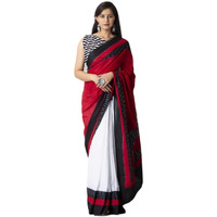 Kiaaron Handicrafts Womens Ikat Hand Block Print Jaipuri Cotton Mulmul Saree with Blouse Piece - _SH_40