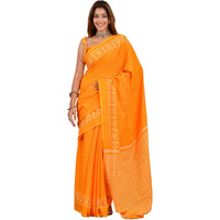 Kiaaron Handicrafts Womens Ikat Hand Block Print Jaipuri Cotton Mulmul Saree with Blouse Piece - _SH_55