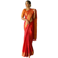 SGF11 Womens Leriya patola Soft Lichi Silk Banarasi Sarees With Blouse Piece (Red)