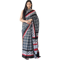 Kiaaron Womens Hand Block Kalamkari Batik Bagru Jaipuri Ikat Printed Handloom Pure Cotton Mulmul Traditional Ethnic Cotton Sarees With Printed Blouse Piece - Grey