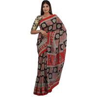 Kiaaron Handicrafts Womens Ikat Hand Block Print Jaipuri Cotton Mulmul Saree with Blouse Piece -Red_9