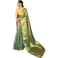 SGF11- Womens Kanjivaram Pure Tissue Silk Saree Golden Zari With Blouse Piece (Green)