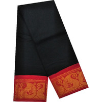 Madurai Pure Sungudi Cotton Saree - Double Side Medium Size Border & Plain Body (Without Blouse) Saree for women (Black & Orange)
