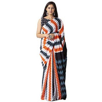 Kiaaron Handicrafts Womens Ikat Hand Block Print Jaipuri Cotton Mulmul Saree with Blouse Piece - _SH_41
