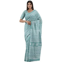 Kiaaron Handicrafts Womens Ikat Hand Block Print Jaipuri Cotton Mulmul Saree with Blouse Piece - Multi_1