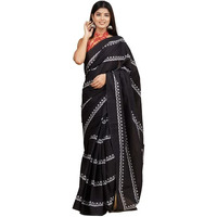 Kiaaron Handicrafts Womens Ikat Hand Block Print Jaipuri Cotton Mulmul Saree with Blouse Piece - _SH_50