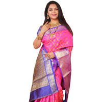 AMIRAT Clothing Womens Banarasi Wedding Designer Litchi Silk Saree With Unstiched Blouse Peice (Pink)