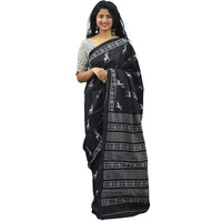 Kiaaron Womens Ikat Hand Block Print Jaipuri Cotton Mulmul Saree with Blouse Piece - Black_47