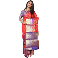 AMIRAT Clothing Womens Banarasi Wedding Designer Litchi Silk Saree With Unstiched Blouse Peice (Red)