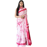 Kiaaron Womens Hand Block Kalamkari Batik Bagru Jaipuri Ikat Printed Handloom Pure Cotton Mulmul Traditional Ethnic Cotton Sarees With Printed Blouse Piece - Pink