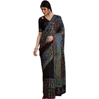 AKHILAM Womens Manipuri Silk Ethnic Motif Saree With Unstitched Blouse Piece(Black_KNTHAC1005_HS)