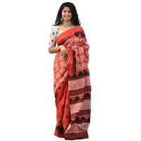 Kiaaron Womens Ikat Hand Block Print Jaipuri Cotton Mulmul Saree with Blouse Piece -Black_Kia36