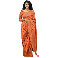 Kiaaron Womens Hand Block Kalamkari Batik Bagru Jaipuri Ikat Printed Handloom Pure Cotton Mulmul Traditional Ethnic Cotton Sarees With Printed Blouse Piece - White