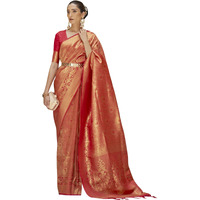 AKHILAM Womens Banarasi Silk Woven Design Saree with Unstitched Blouse Piece(Red_KINKB198006)