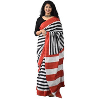 Kiaaron Womens Ikat Hand Block Print Jaipuri Cotton Mulmul Saree with Blouse Piece - White_324