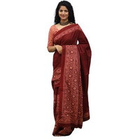 Kiaaron Womens Ikat Hand Block Print Jaipuri Cotton Mulmul Saree with Blouse Piece - Maroon_91