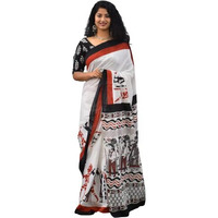 Kiaaron Womens Ikat Hand Block Print Jaipuri Cotton Mulmul Saree with Blouse Piece - Maroon_146