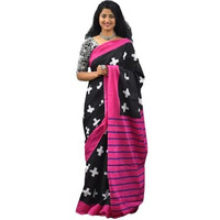 Kiaaron Womens Ikat Hand Block Print Jaipuri Cotton Mulmul Saree with Blouse Piece -Pink_Kia2