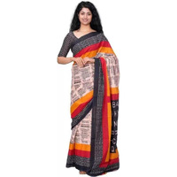 Kiaaron Handicrafts Jaipuri Ikat Hand Block Print Womens Cotton Mulmul Saree with Blouse Piece -Peach_0071