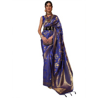 AKHILAM Womens Woven Design Silk Blend Saree With Unstitched Blouse Piece (Navy Blue_KAIROS258002)
