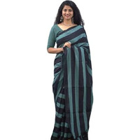 Kiaaron Womens Hand Block Kalamkari Batik Bagru Jaipuri Ikat Printed Handloom Pure Cotton Mulmul Traditional Ethnic Cotton Sarees With Printed Blouse Piece - Blue