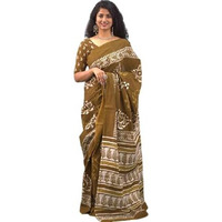 Kiaaron Womens Hand Block Kalamkari Batik Bagru Jaipuri Ikat Printed Handloom Pure Cotton Mulmul Traditional Ethnic Cotton Sarees With Printed Blouse Piece - Brown