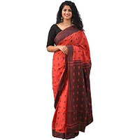 Kiaaron Womens Hand Block Kalamkari Batik Bagru Jaipuri Ikat Printed Handloom Pure Cotton Mulmul Traditional Ethnic Cotton Sarees With Printed Blouse Piece - Orange_Brown