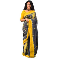 Kiaaron Womens Ikat Hand Block Print Jaipuri Cotton Mulmul Saree with Blouse Piece - Grey_215