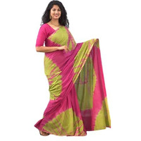 Kiaaron Womens Ikat Hand Block Print Jaipuri Cotton Mulmul Saree with Blouse Piece -Multicolor_Kia316