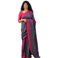 Kiaaron Womens Ikat Hand Block Print Jaipuri Cotton Mulmul Saree with Blouse Piece - Grey_209