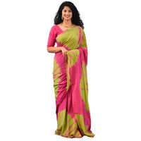 Kiaaron Womens Ikat Hand Block Print Jaipuri Cotton Mulmul Saree with Blouse Piece - Pink_210