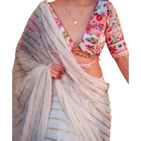 BRAHMSHAKTI Georgette Womens Georgett Embroidered Saree With Unstitch Blouse Piece
