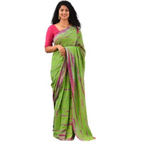 Kiaaron Womens Ikat Hand Block Print Jaipuri Cotton Mulmul Saree with Blouse Piece - Green_211