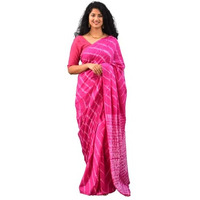 Kiaaron Womens Ikat Hand Block Print Jaipuri Cotton Mulmul Saree with Blouse Piece - Pink_208