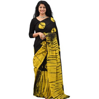 Kiaaron Womens Ikat Hand Block Print Jaipuri Cotton Mulmul Saree with Blouse Piece - Black_203