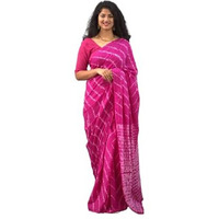 Kiaaron Womens Ikat Hand Block Print Jaipuri Cotton Mulmul Saree with Blouse Piece -Pink_Sup320