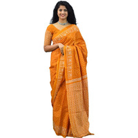Kiaaron Womens Hand Block Kalamkari Batik Bagru Jaipuri Ikat Printed Handloom Pure Cotton Mulmul Traditional Ethnic Cotton Sarees With Printed Blouse Piece - Yellow