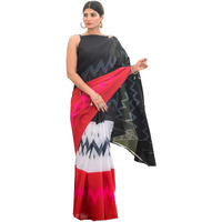 Kiaaron Womens Hand Block Kalamkari Batik Bagru Jaipuri Ikat Printed Handloom Pure Cotton Mulmul Traditional Ethnic Cotton Sarees With Printed Blouse Piece - Red_Black
