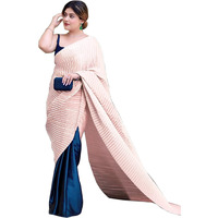 Sidhidata Womens Pleated/Crushed Plain Chinon Saree With Unstitched Blouse Piece (Peach)