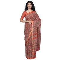 Kiaaron Handicrafts Womens Ikat Hand Block Print Jaipuri Cotton Mulmul Saree Zari Border with Blouse Piece_Red_18