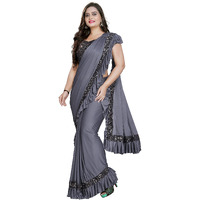 HARPITA Womens Lycra Readymate Saree With Sequin Border And stitched Blouse Piece(Readymade-sequin-Grey)