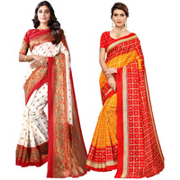 SIRIL Womens Printed Silk Blend Saree with Blouse Combo Pack Of 2(2329S781_1159S88_White||Red)