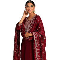 INDO ERA Women's Maroon Embroidered Straight Kurta & Pant with Dupatta Set (IEOUT7215_Medium)
