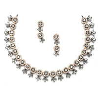ZENEME Women American Diamond Studded Necklace With Earring Detailing Jewellery Set For Women and Girl (Black Rose Gold)