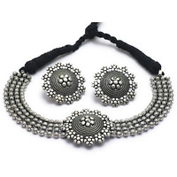 Sasitrends Oxidized German Silver Choker Necklace With Earrings For Womens And Girls