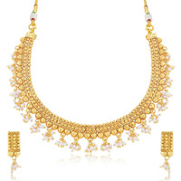 Sukkhi Glorious Pearl Gold Plated Wedding Jewellery Choker Necklace Set For Women (N71262GLDPP1000)