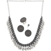 Sasitrends Oxidized German Silver Choker Necklace, Earrings With Nose Pin and Ring Combo Set for Women and Girls