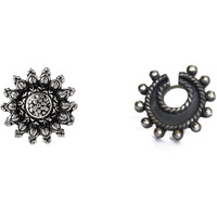 abhooshan Silver Alloy Combo Set of 2 Designer Oxidized Nose Pin Stud for Women and Girls. Piercing required (Big I)