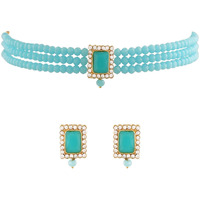 Peora Gold Plated Indian Traditional Crystal Pearl Beaded Choker Necklace Jewellery Set for Women